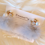 ファー□ビジューピアス/イヤリング□