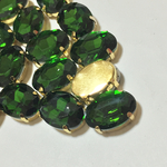 オーバル型☆グリーン☆台座付きガラスビジュー☆13×18mm