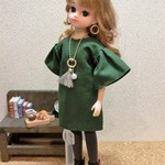 リカちゃん＊フレアスリーブワンピース　ダークグリーン