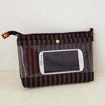 【okahamu様専用】長財布も入るスマホポシェット/ショコラストライプ