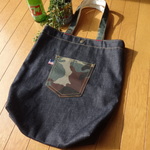 縦長ミニトートバッグ　岡山デニム　迷彩　カモフラ　エコバッグ　A4
