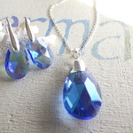 Blue Mermaid Tear Drop Set /クリスタルネックレス＆ピアス　sv925
