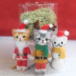 小さなクリスマス猫オーナメント☆羊毛フェルト