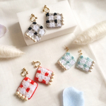 ギンガムチェックとコットンパールのピアス/イヤリング