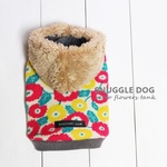 犬服・オーダー【SMALL】モコモコボアフード付きレトロフラワー（ピンク系）
