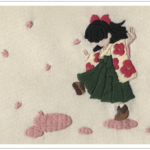 手刺繍イラストポストカード２枚入り　【桜の絨毯】