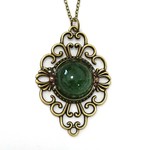 ダークグリーンのアンティークネックレス 金古美 レジン パール  送料無料 