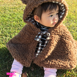 プードルファーのクマさんポンチョ♡ブラウンのギンガムチェック