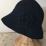 *ニット帽子*ハット*ブラック*コサージュ*