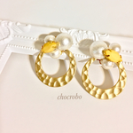 コットンパール×ラウンドフープのビジューピアス・イヤリング