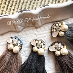 ニットロングフリンジ×刺繍イヤリング〔ピアス〕