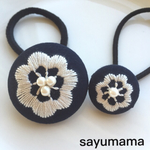 再販♡親子でお揃い♡刺繍くるみボタンのヘアゴム