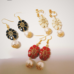 ヴィンテージフラワー×コットンパールピアス イヤリング