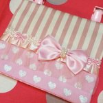 送料込み　ハンドメイド移動ポケット　ピンクストライプ　リボン