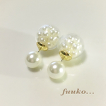 ガラスドームピアス       パール クリスマス