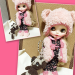 ブライス/リカちゃんサイズ 22cmドール服     パジャマセット(rosepink×pink)