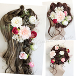 【ホワイト&ローズピンク・20点セット】花嫁ヘッドドレス・髪飾り・プリザーブドフラワー・結婚式・パーディー・和婚