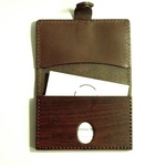 名刺入 "wood & leather" ブラウン ボタン付