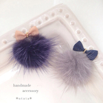 《新作》ふわふわミンクファー×シルクリボンピアス＊パープルネイビーorグレー