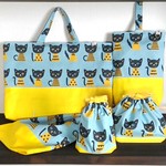 【M様オーダー品】レッスンバッグ靴入れランチマット巾着の4点セット＊ねこb