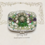  ミラー付サプリメントケース princess green シルバー　レジン