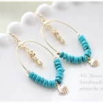 ＊ターコイズとシェルのサマーフープピアス＊