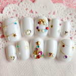 再販4♡RUNA♪パールホワイト☆カラフルクリスマスネイルチップ