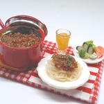 hand:made:ミニチュア：ドールハウス：スパゲティーミートソースセット：