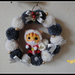＊Ｘｍａｓ　サンタねこちゃん　ボンボンリース②　壁掛け＊