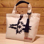 本革キャンバス オルテガ柄トートバッグ