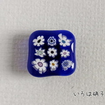 ブルー×白いお花　帯留め