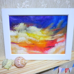 油絵　『夕焼け』no5　額付き