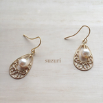 再販3❤️透かしパウダーパールピアス