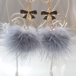 【再販】リボン🎀グレーミンクファーピアス