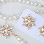 Xmas限定[Pink Flower Bijou] ピアスとネックレスのセット 