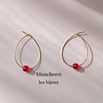 再…再販 赤い石 ゴールドフープ ピアス
