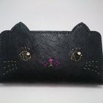 mamahasanami様専用　ねこのお顔　xperiaZ4用　手帳型牛ヌメ革ケース　黒猫