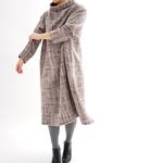 ファンシーツイード wool オフネック ワンピース・裏地付/ホワイト＆ブラウン a43-16