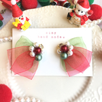 ひらひらオーガンジー×パールピアス(クリスマス)♡送料込み