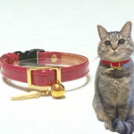 猫の首輪 クロコダイル【レッド】 裏地本革 チャーム付