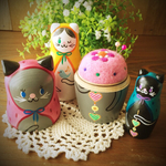 K様オーダー品＊おしゃれ猫♥マトリョーシカ針山1体＋2体🎶