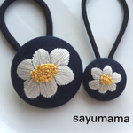 再販♡親子でお揃い♡刺繍くるみボタンのヘアゴム