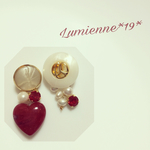 SALE！2200円→2100円ヴィンテージボタン*インポートハート*淡水パール*アシンメトリー*ピアス*K14GF