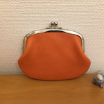  本革ぺたんこ親子がま小銭入れ（オレンジ色レザー）
