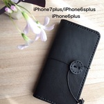ザ・ブラックヌメ紐留めiPhone7plus/iPhone6splus/iPhone6plus手帳型スマホケース