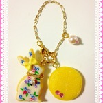 ♥スイーツデコ　小花柄ラビットモチーフ&レモン　バッグチャーム♥