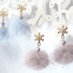 【♡1000感謝セール11/30まで】雪の結晶＆ミンクファーピアス