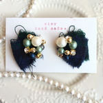 再販♡ゴージャス♡チェック柄裂き布リボンピアス(グリーン)♡送料込み
