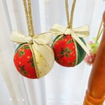 ファブリックボール　クリスマスオーナメントゴールド(2個組）＜送料込み＞
