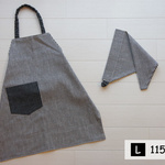 こどもエプロンＬ[115-130] 三角巾セット　ヒッコリー＆デニム　ブラック